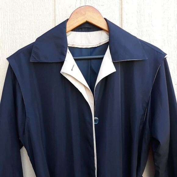 Vtg Trench Rain Coat Long Belted Sailor Back Color Blocked Black Cream Sz 6T - Picture 8 of 13